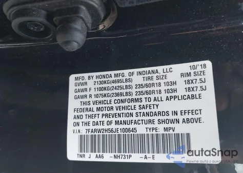 2018 Honda Cr-V Ex z USA, uszkodzony, nr VIN 7FARW2H56JE100645